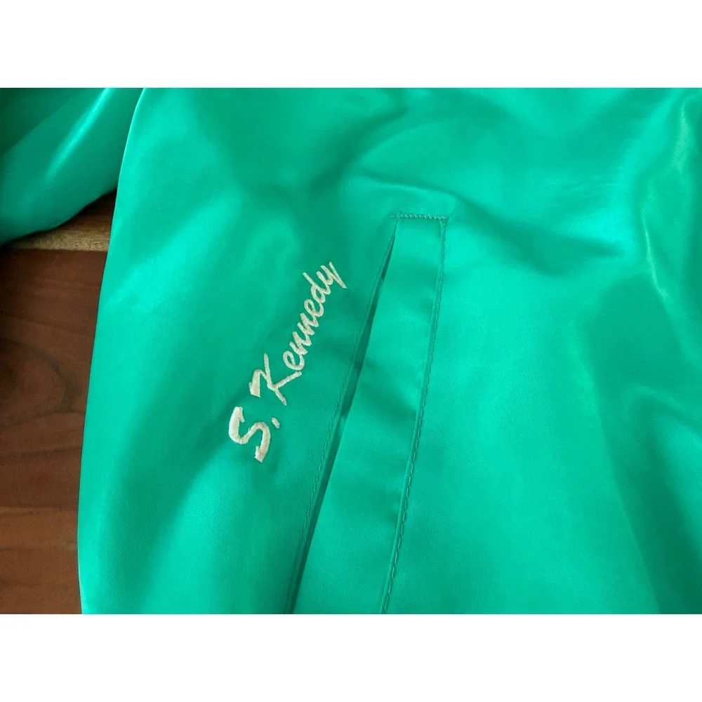 Vintage WestArk Bowling Jacket XL Teal Satin Bomber 1994 Champion Made in USA